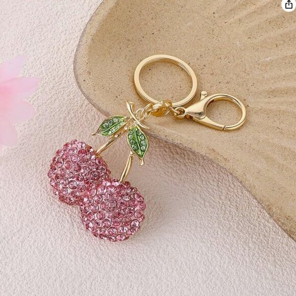 NWT Rhinestone Sparkling Pink Cherry Keychain Bag Charms - Picture 4 of 5